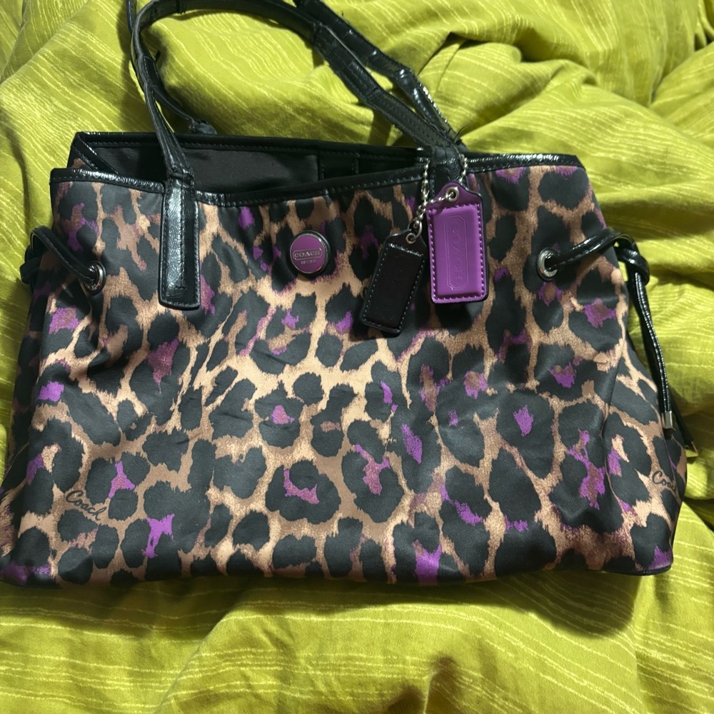 Coach Leopard Print Shoulder Bag - Purple and Black